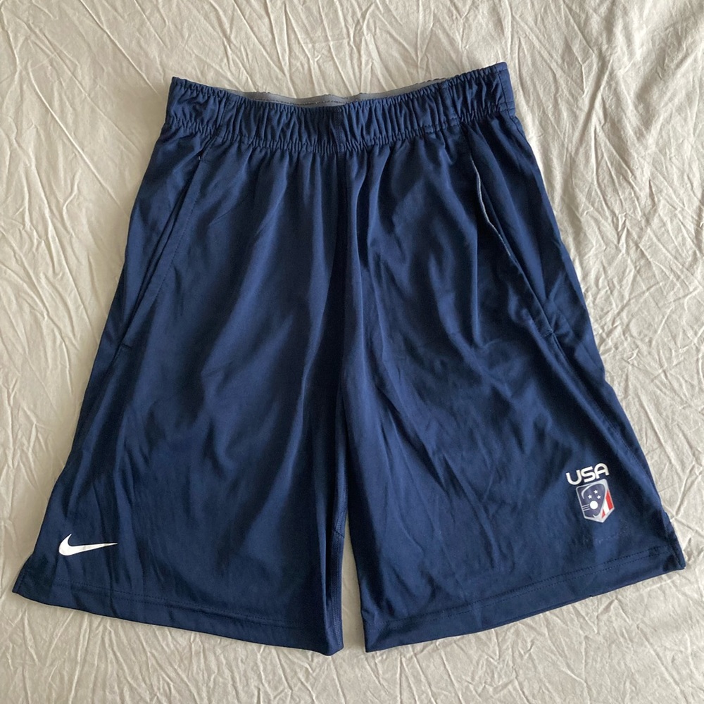 Nike, Dri-Fit, men’s small, blue Team USA Lacrosse, elastic band shorts